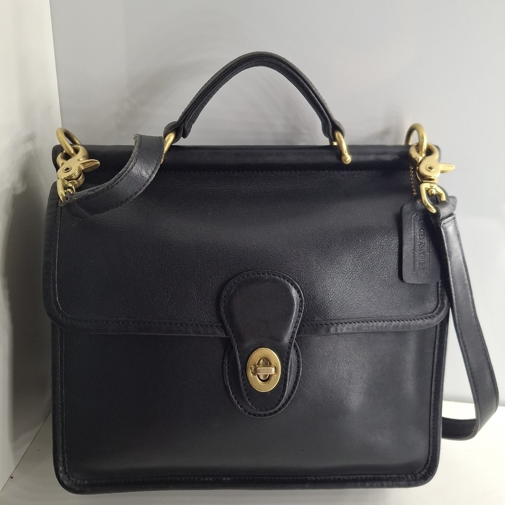 Coach Vintage Willis Black Leather Crossbody/Satchel/Top Handle Bag 9927